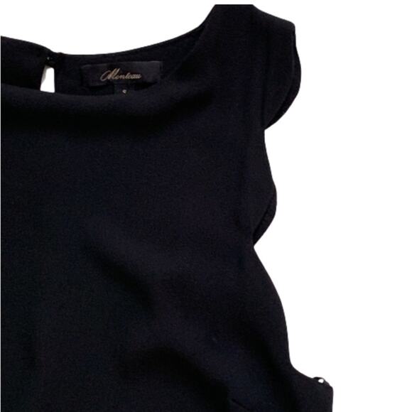 Monteau Dress LBD Black Sleeveless High Low Hem Open Draped Back Dress Small - Picture 9 of 12